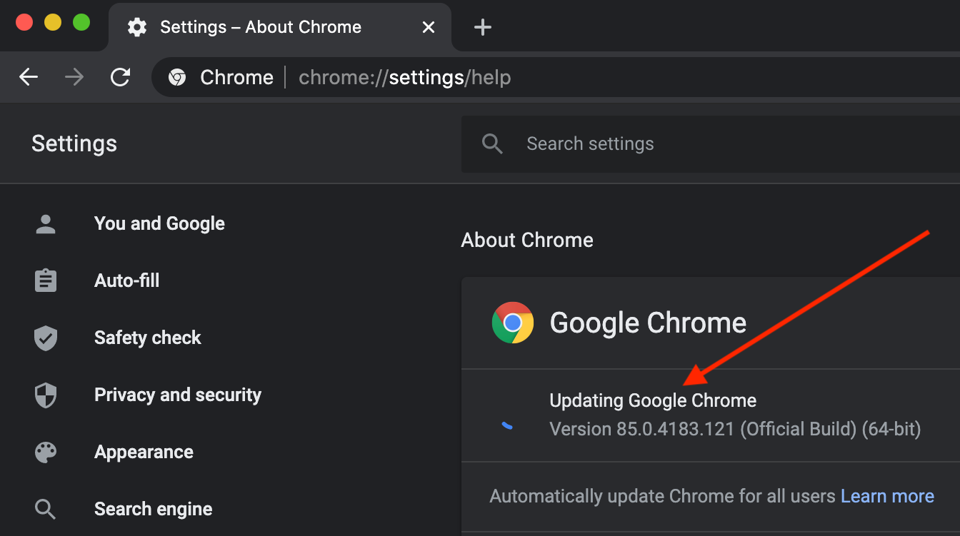 update my google chrome for mac